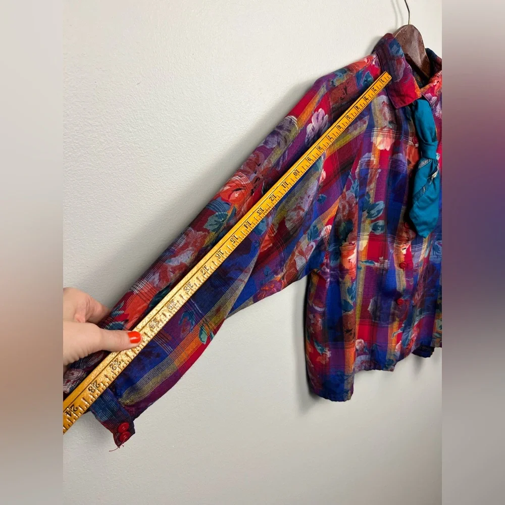 Vintage René Derhy Paris Two-Piece Set · Vibrant Floral Plaid Top & Harem Pants - Picture 14 of 16